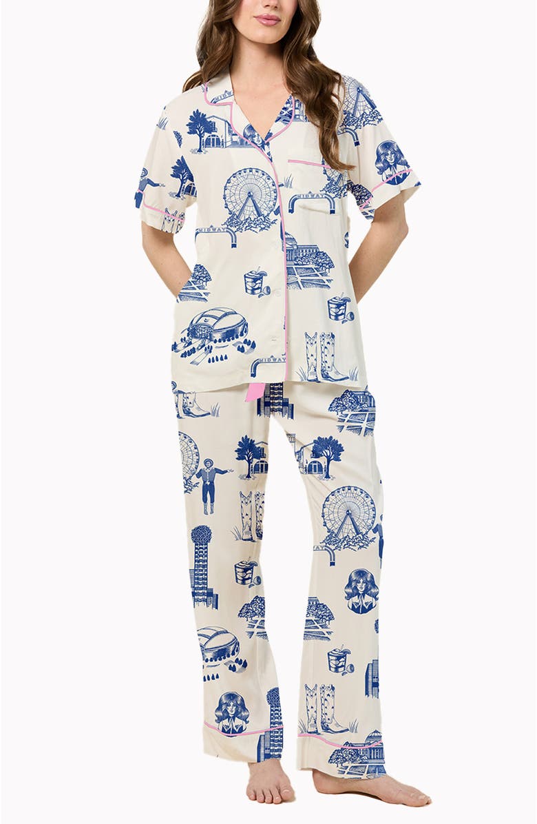 Katie Kime Dallas Toile Pajama Set, Main, color, Navy