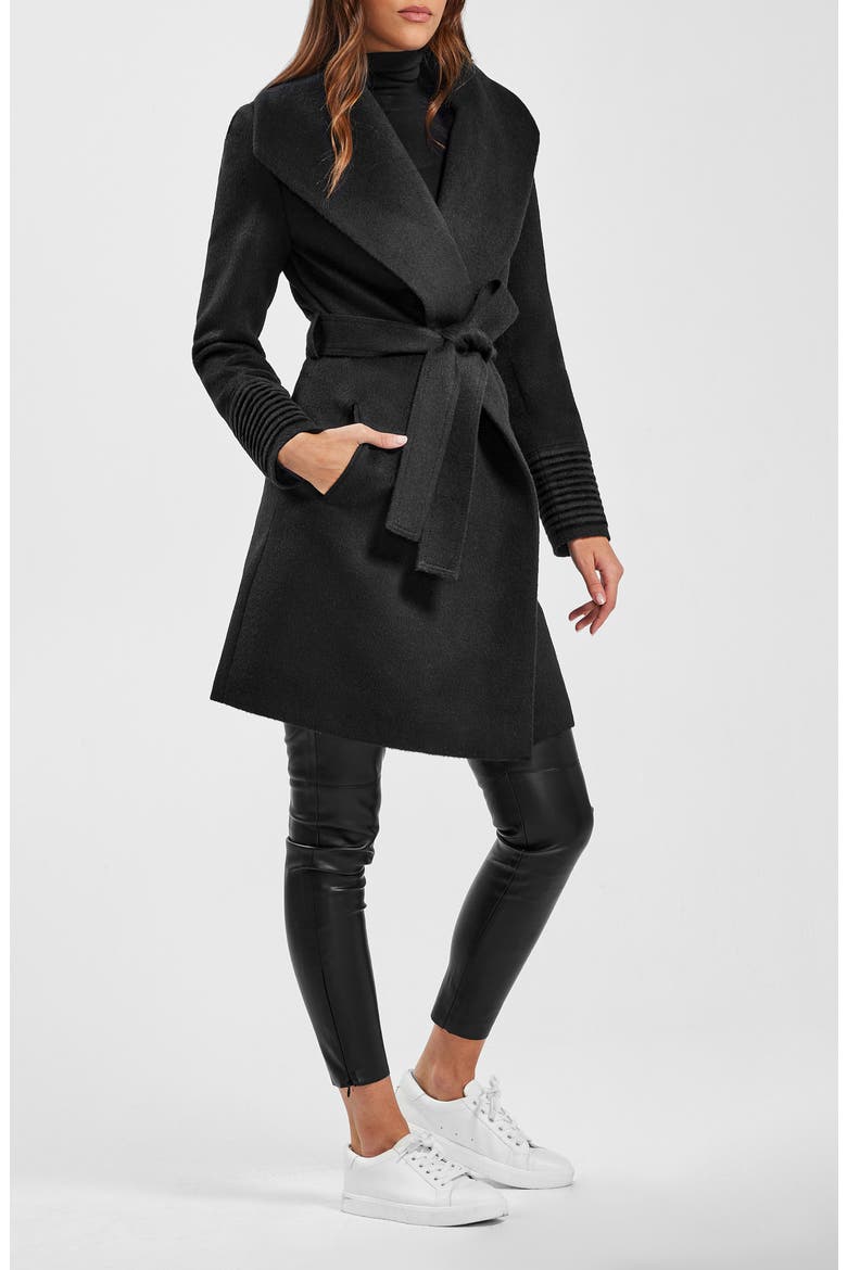 Shawl Collar Alpaca & Wool Coat, Alternate, color, BLACK