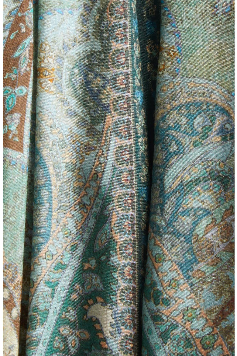 Wanderlust Paisley Billow Sleeve Belted Silk Maxi Dress, Alternate, color, TAPESTRY TEAL MULTI