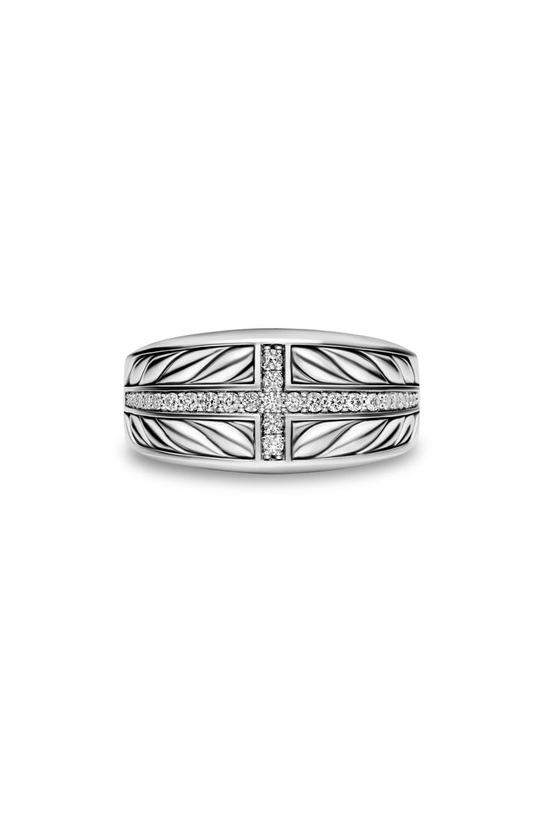 Chevron Three Sided Signet Ring, Sterling Silver with Diamonds, 12.5mm, Alternate, color, SILVER PAVE