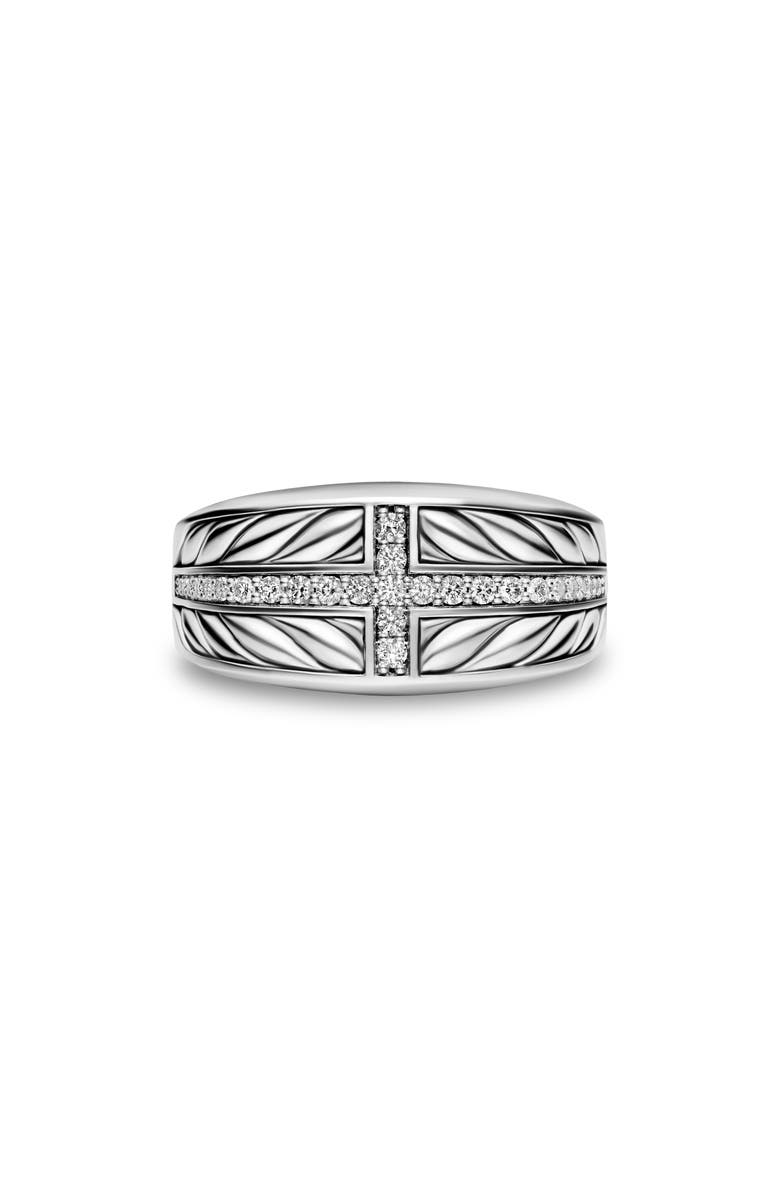 David Yurman Chevron Three Sided Signet Ring, Sterling Silver with Diamonds, 12.5mm, Alternate, color, Silver Pave