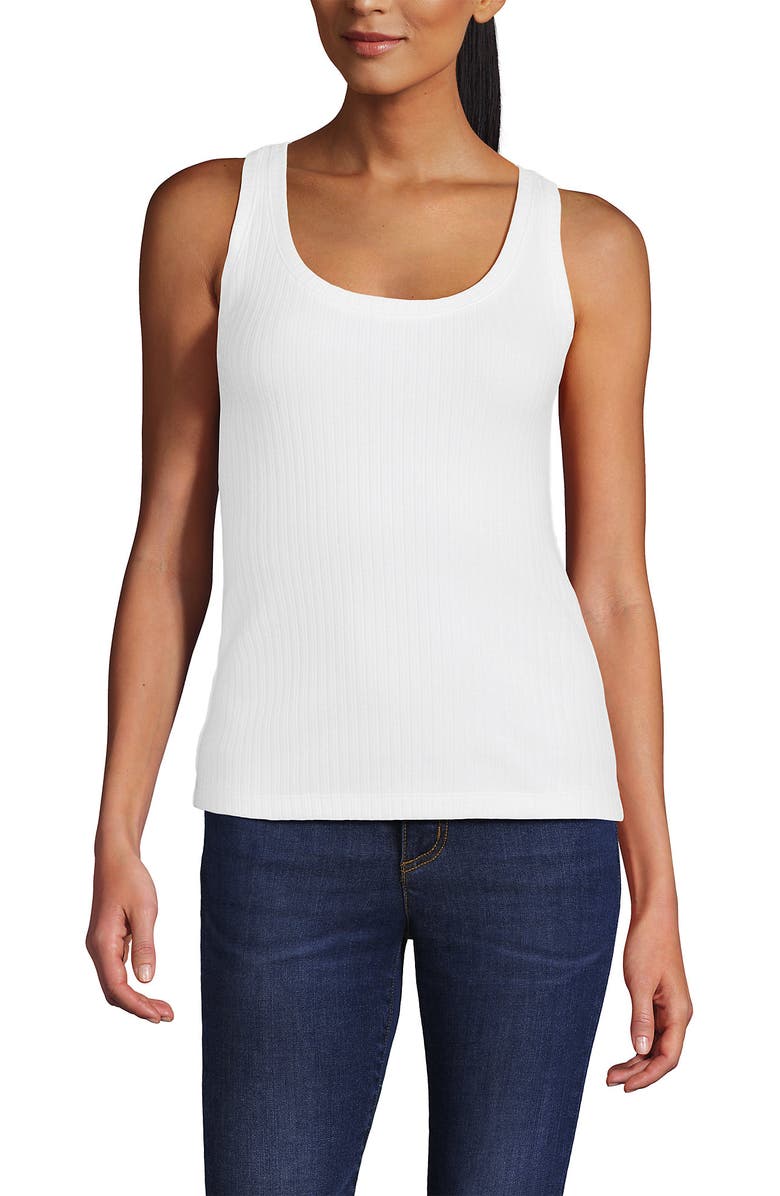 Lands' End Pointelle Rib UNeck Tank, Main, color, White