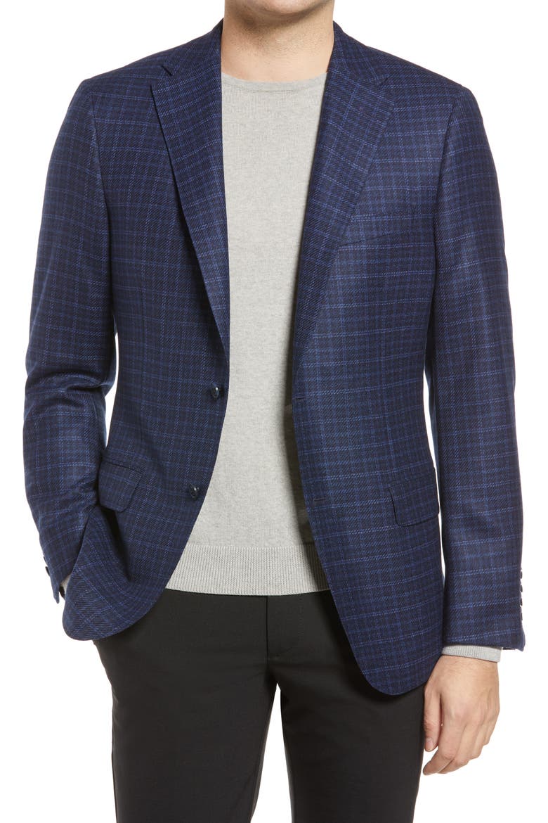 Check Wool Blend Jacket, Main, color, NAVY