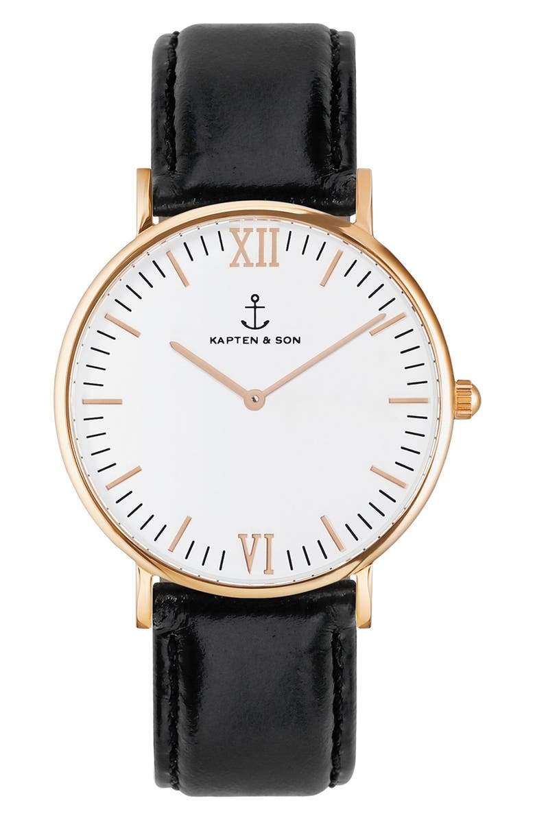 Kapten & Son Campina Leather Strap Watch, 36mm, Main, color,