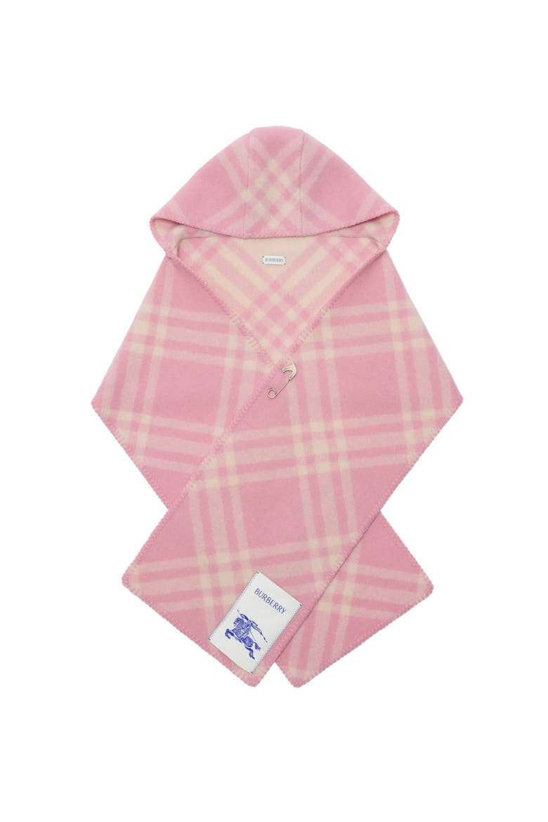 Check Wool Hooded Scarf, Main, color, Sugar pink