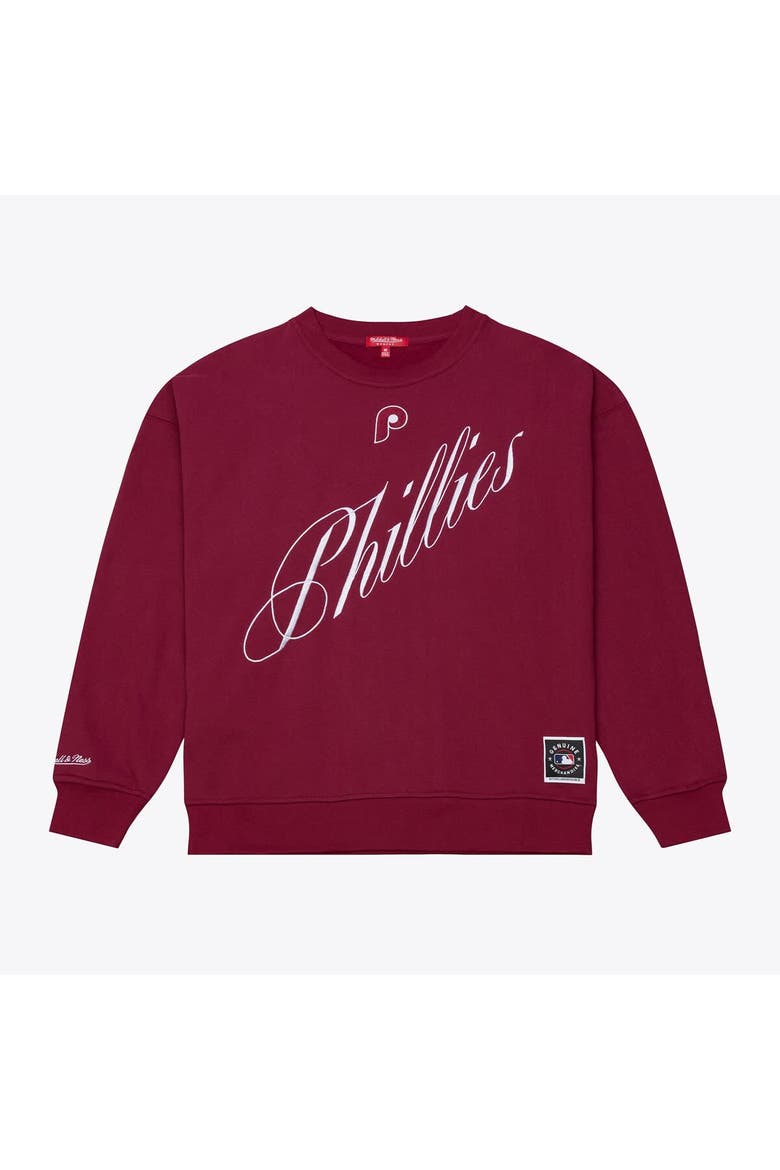 Women's Mitchell & Ness  Burgundy Philadelphia Phillies Script Sweatshirt, Main, color, Burgundy