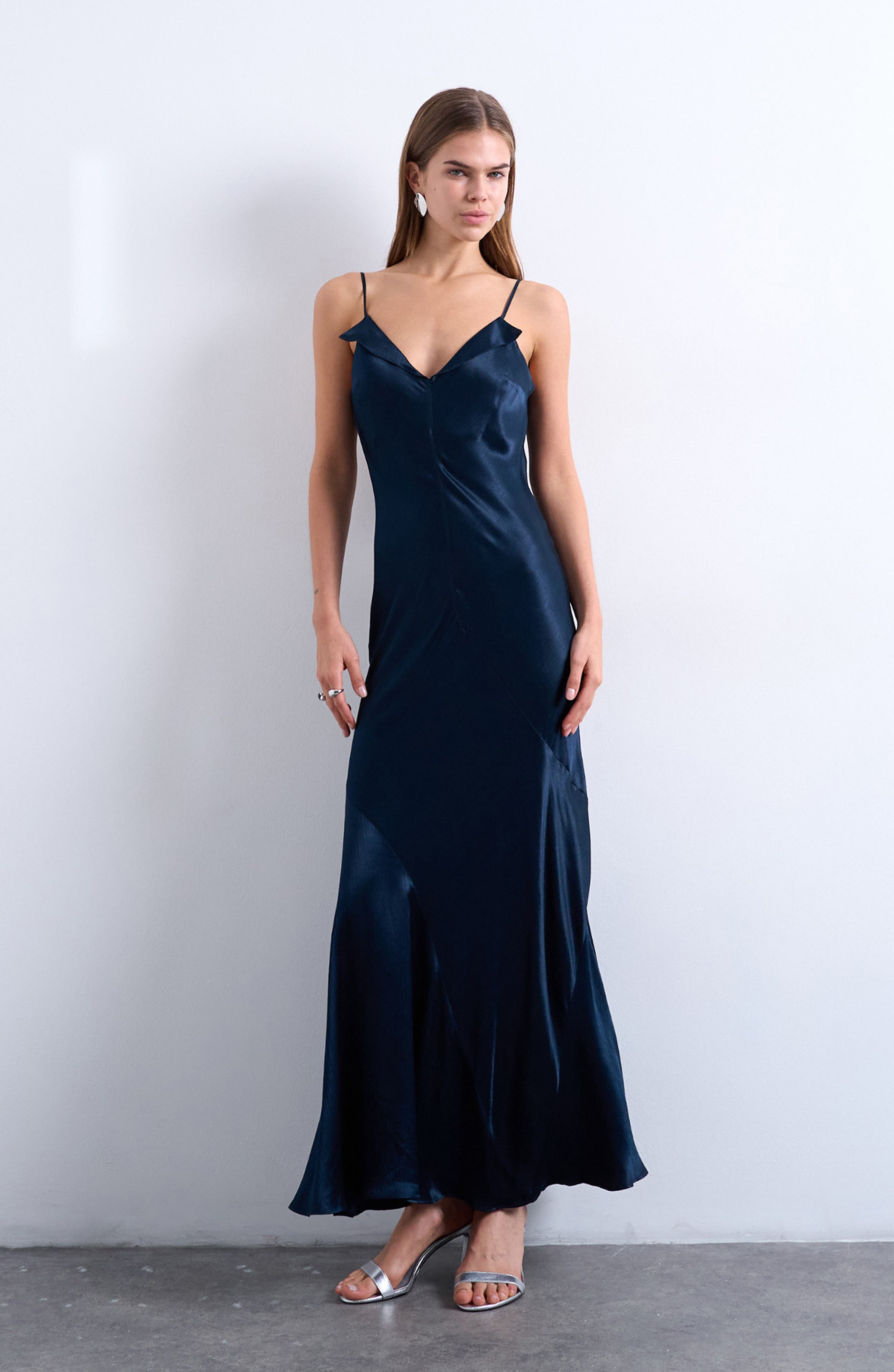 Topshop Folded Neck Satin Slip Maxi Dress