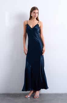 Topshop Folded Neck Satin Slip Maxi Dress