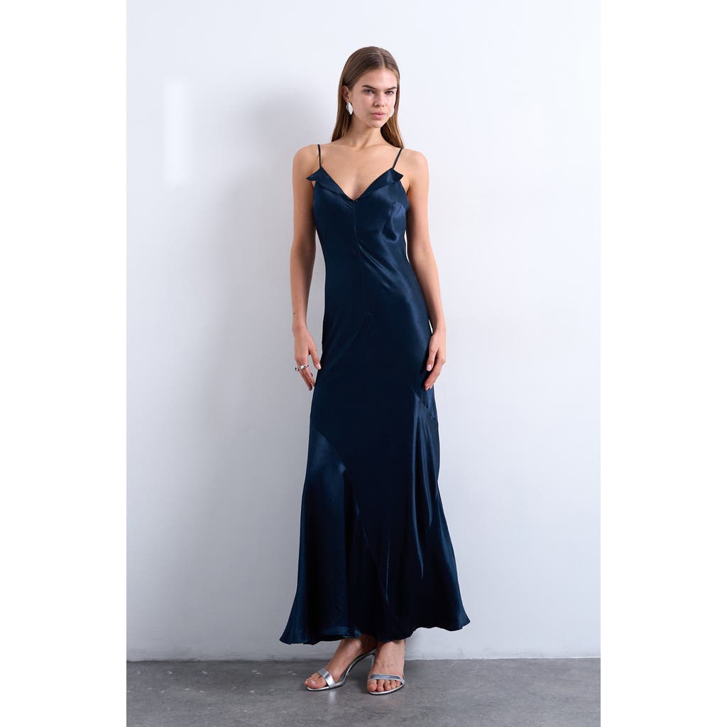 Topshop Folded Neck Satin Slip Maxi Dress in Navy at Nordstrom Rack, Size 2 Us (Fits Like 0) Uk