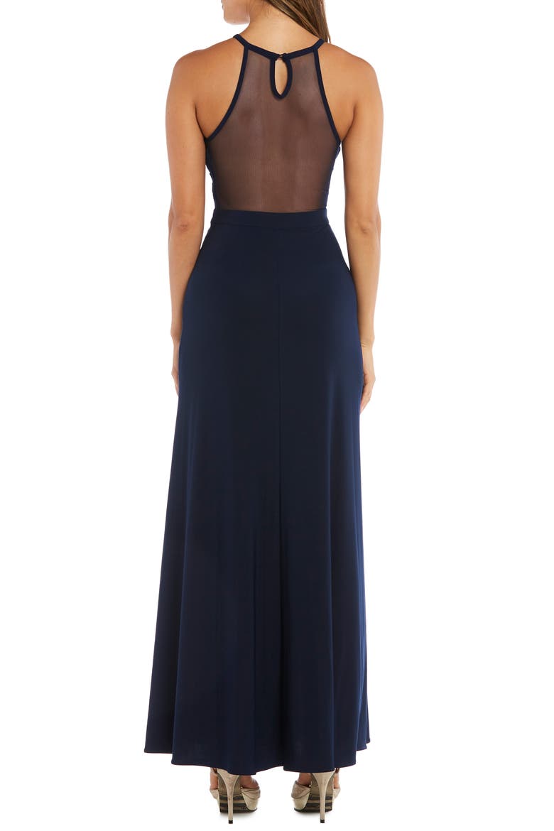 Lace & Mesh Inset Column Gown, Alternate, color, NAVY/ NUDE