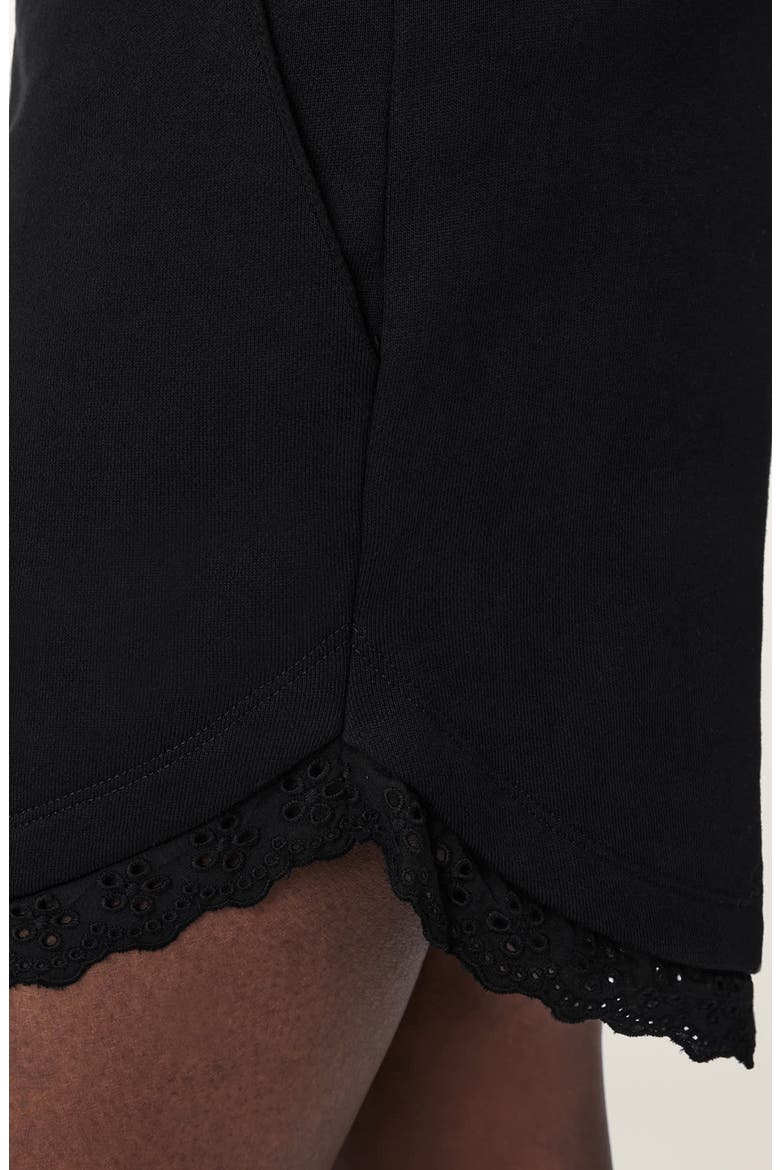 Lele Eyelet Trim Cotton Shorts, Alternate, color, BLACK