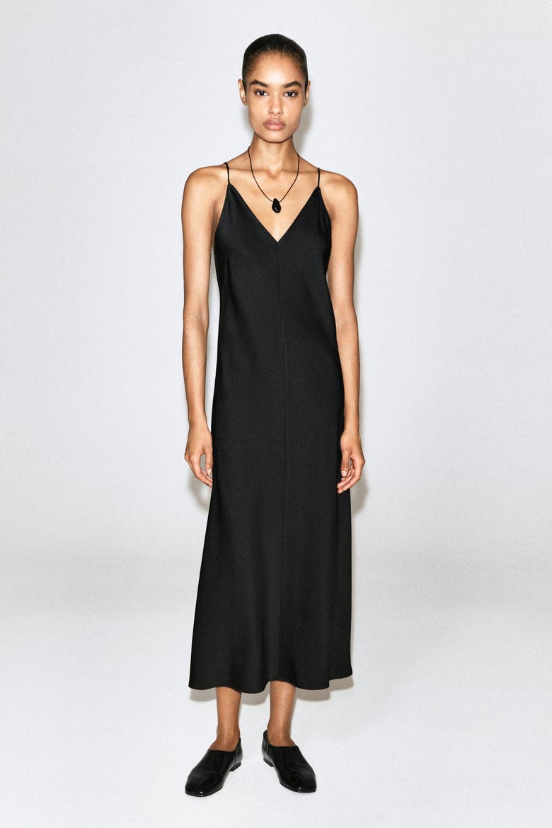 Crepe Midi Slip Dress, Alternate, color, BLACK