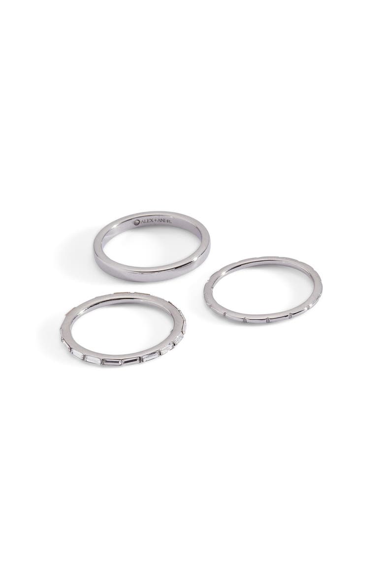 Baguette Stacking Ring Set of 3, Main, color, Silver
