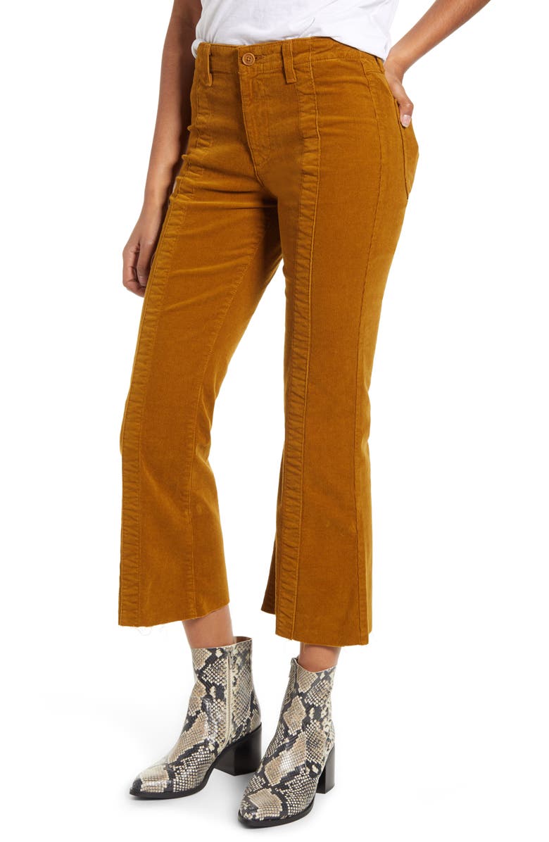 AG Quinne Paneled Corduroy Crop Flare Pants, Main, color, Mustard Gold
