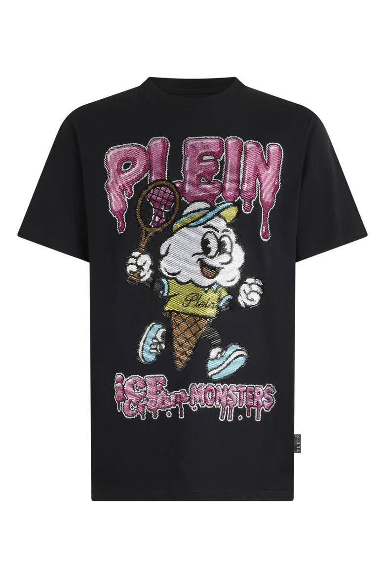 Round Neck T-Shirt Tennis Ice Cream Men, Main, color, black