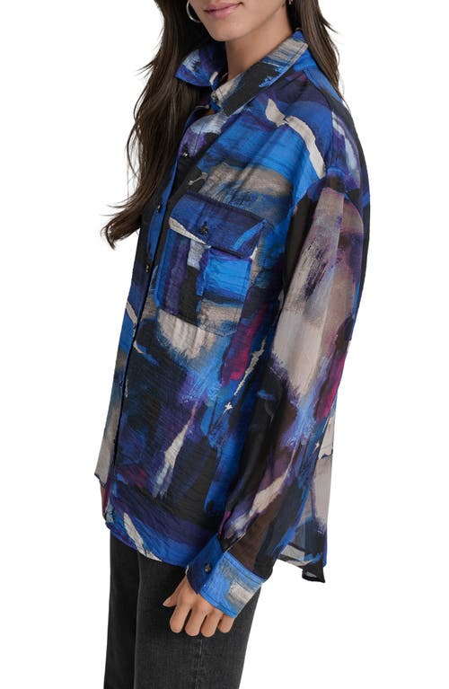 Dkny Printed Rumple Button-up Shirt In Blue