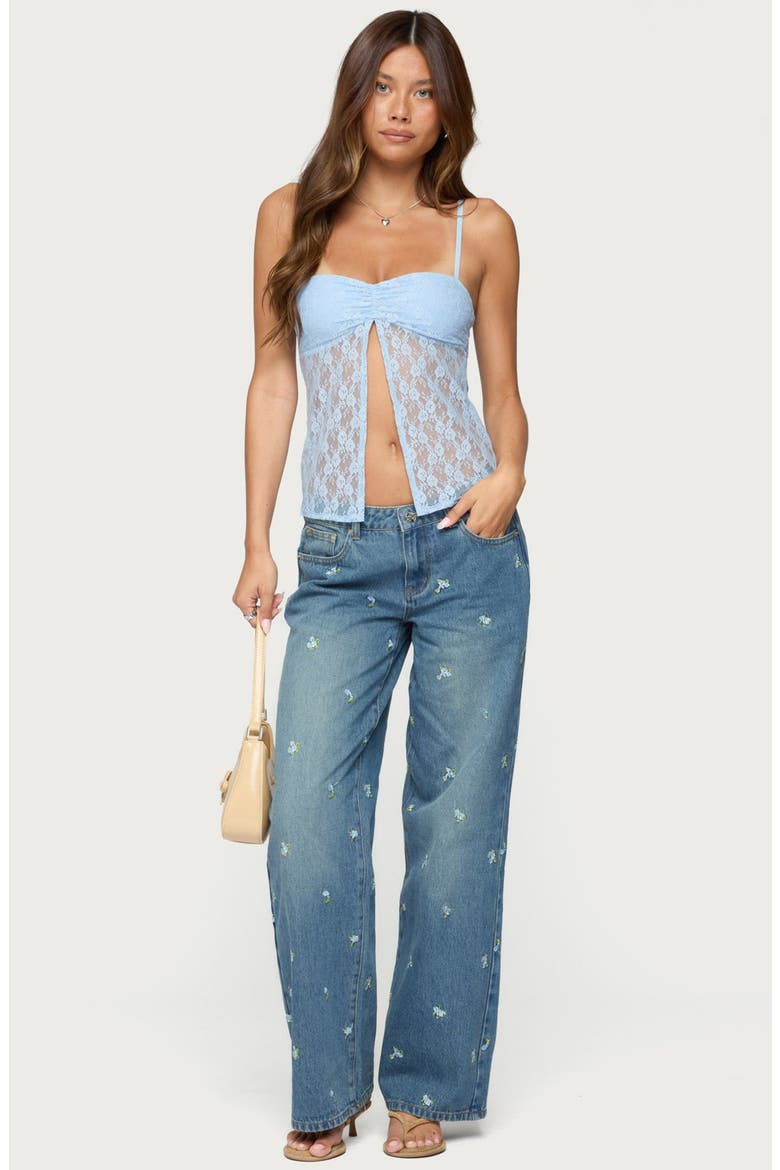 Priya Split Front Sheer Lace Camisole, Alternate, color, LIGHT-BLUE