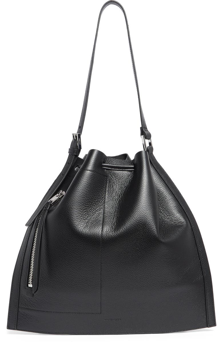 AllSaints Alpha Convertible Leather Backpack, Main, color, Black