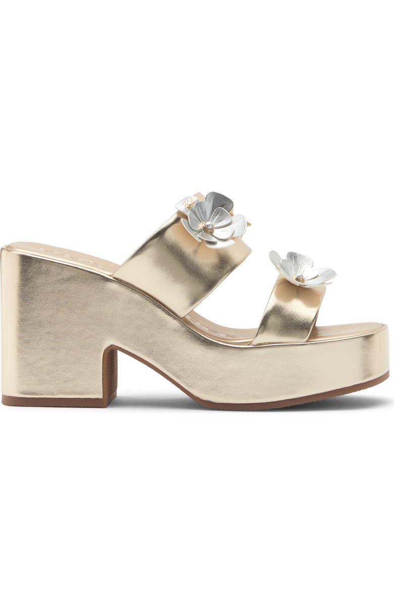 KARL LAGERFELD PARIS Moracco Flower Platform Slide Sandal, Alternate, color, White Gold