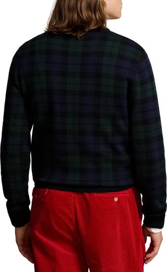 Lauren Ralph Lauren Plaid Merino Wool Sweater Holiday Plaid Red selling Navy L New