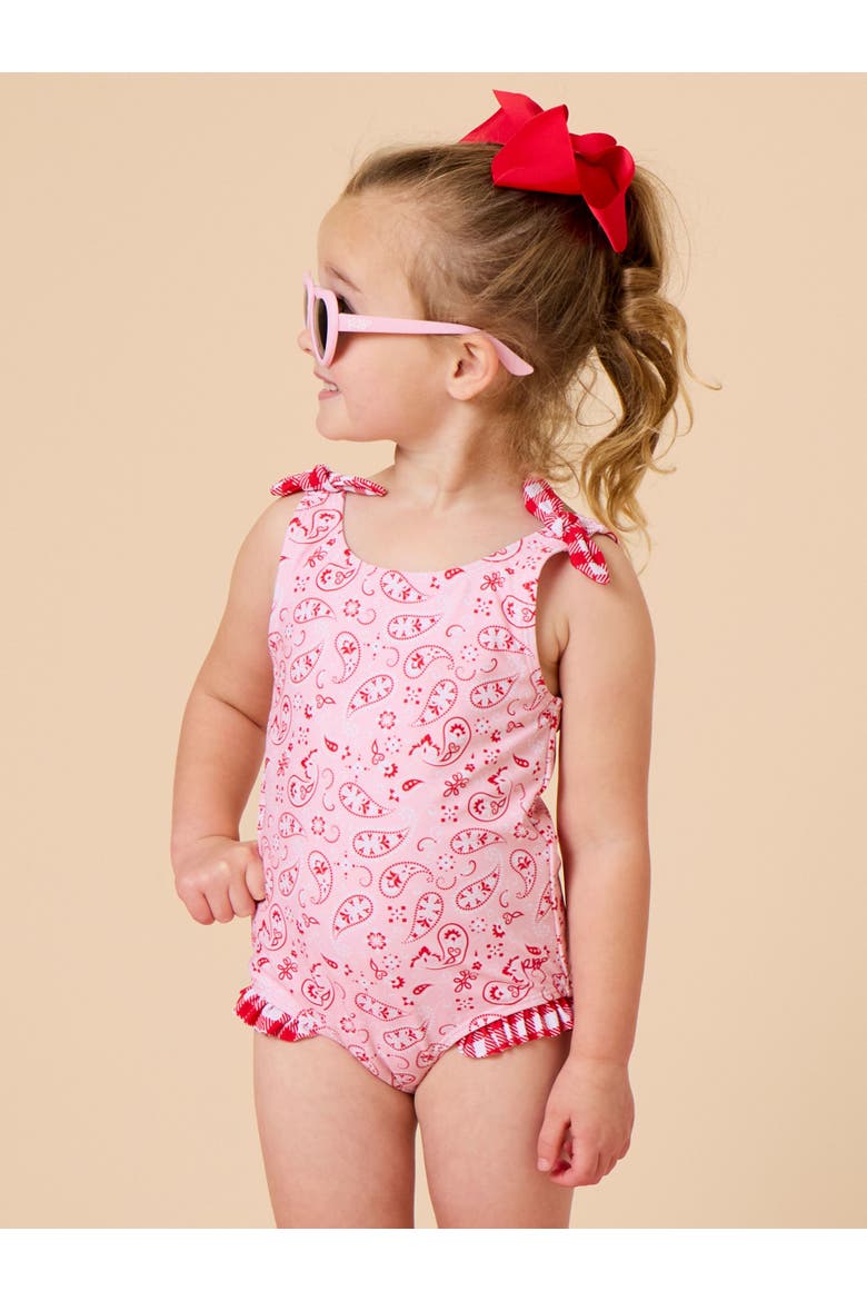 Girls UPF50+ Tie Shoulder One Piece, Alternate, color, Pink Bandana