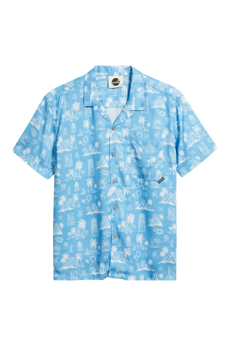Print Short Sleeve Button-Up Camp Shirt, Alternate, color, BLUE
