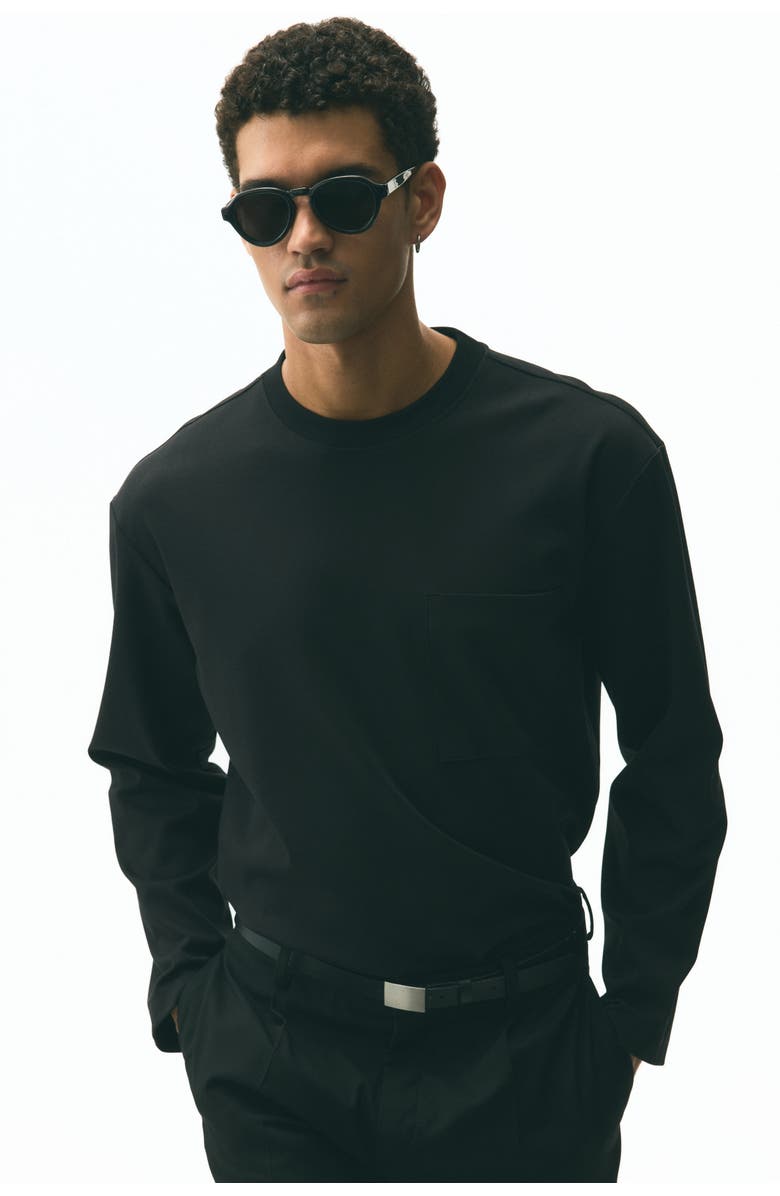 H&M Loose Fit Long-sleeved Jersey Top, Alternate, color, Black