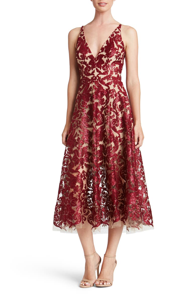 Blair Embellished Fit & Flare Cocktail Dress, Main, color, BERRY/ NUDE
