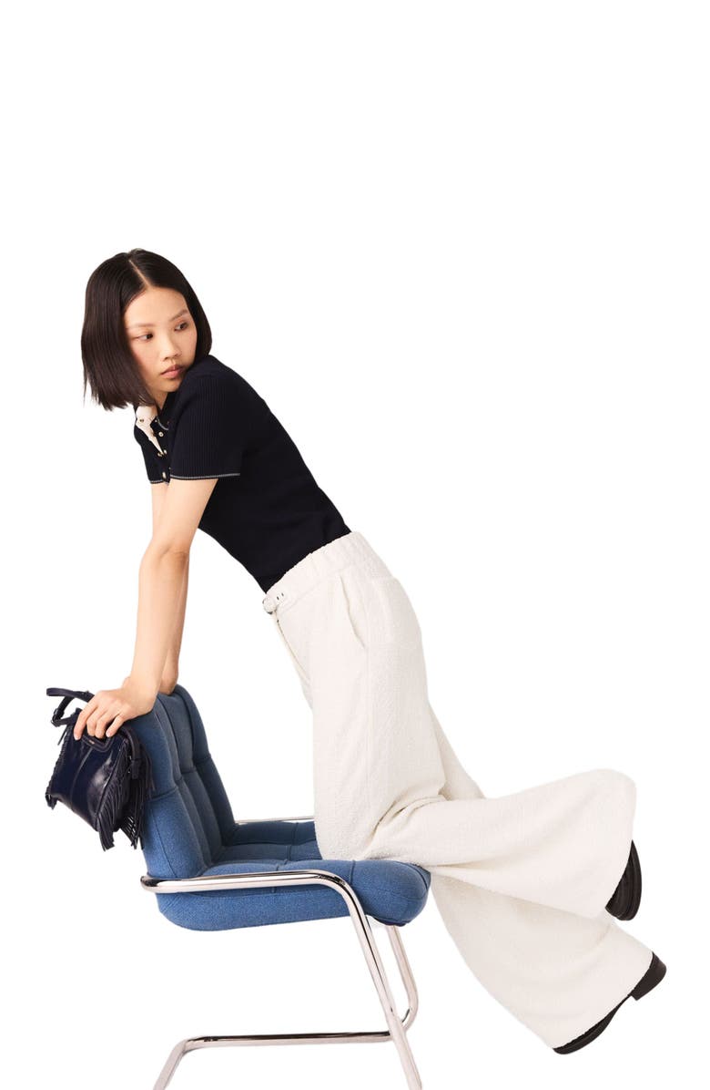 maje Wide-leg tweed trousers, Alternate, color, Ecru