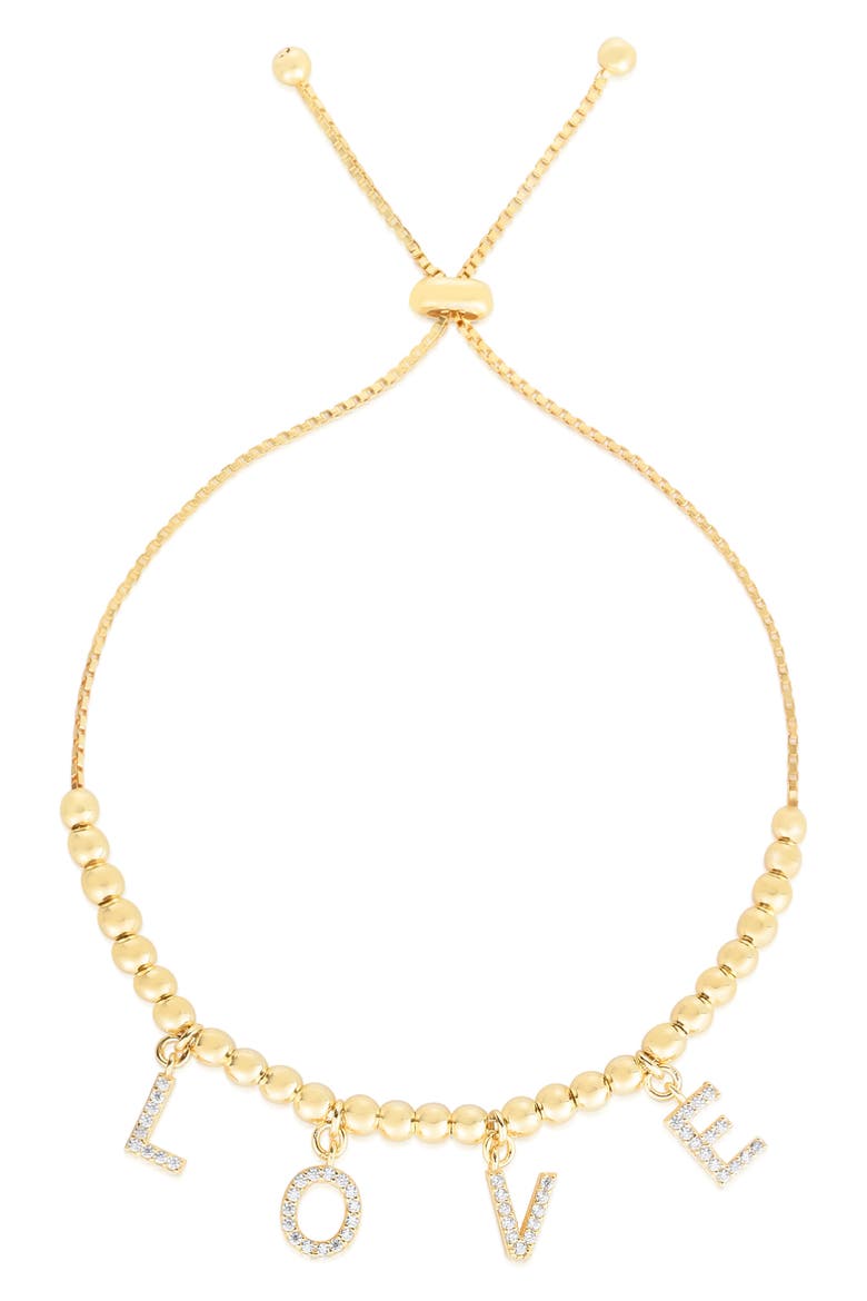 CZ 'Love' Chain Slider Bracelet, Main, color, GOLD