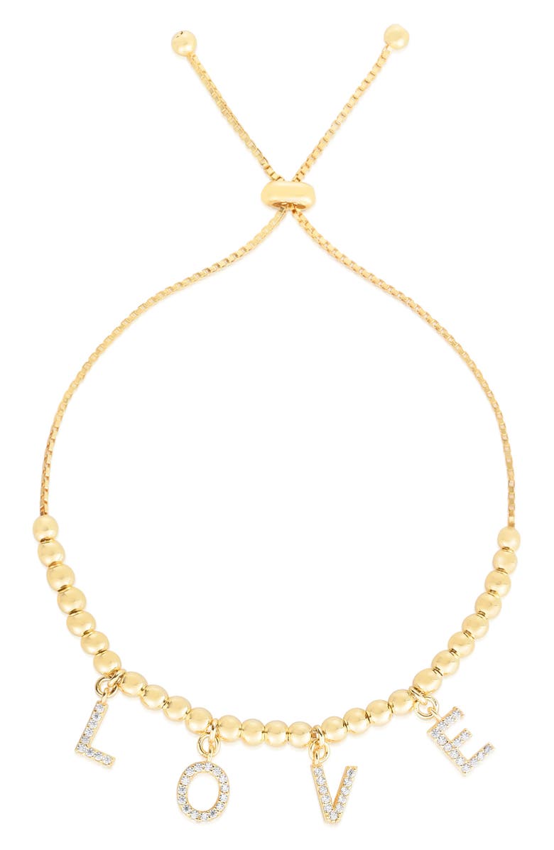GLAZE JEWELRY CZ 'Love' Chain Slider Bracelet, Main, color, Gold