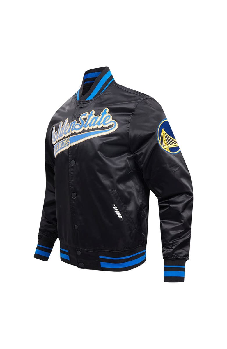 PRO STANDARD Men's Pro Standard Black Golden State Warriors Script Tail Full-Snap Satin Varsity Jacket, Alternate, color, Black