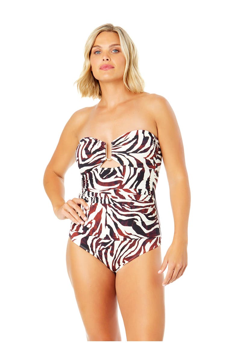Women's Tiger Dance Ring Front Bandeau One Piece Swimsuit, Main, color, Tiger Dance