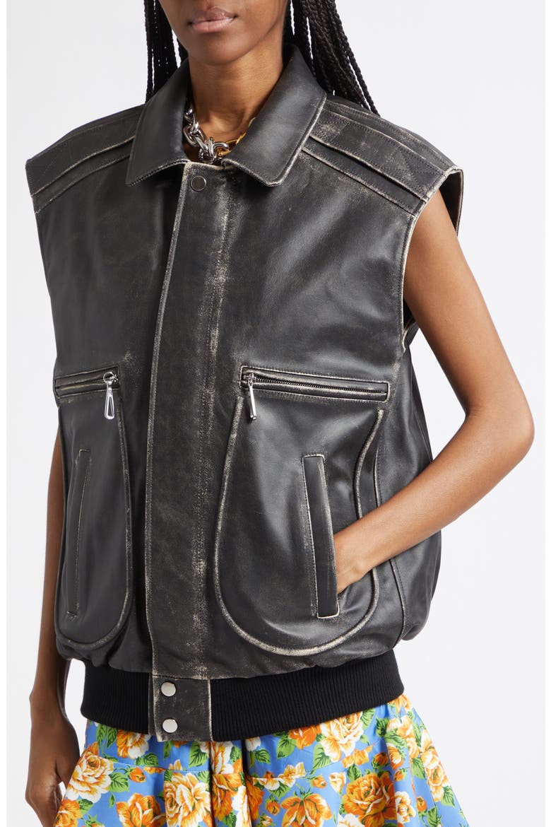 Weathered Leather Vest, Alternate, color, BLACK