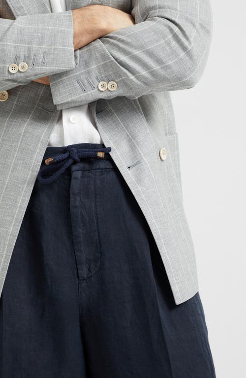 Brunello Cucinelli Leisure Fit Trousers With Drawstring In Navy Blue