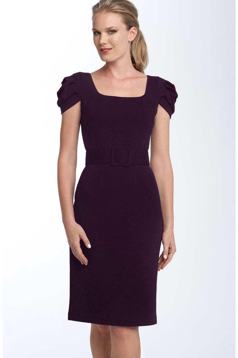 Belted Ponte Knit Dress, Main, color, PRUNE