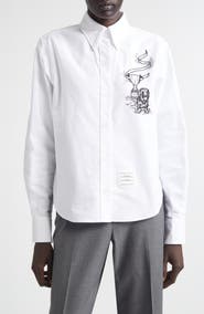 Thom Browne Embroidered Cotton Poplin Button-Down Shirt
