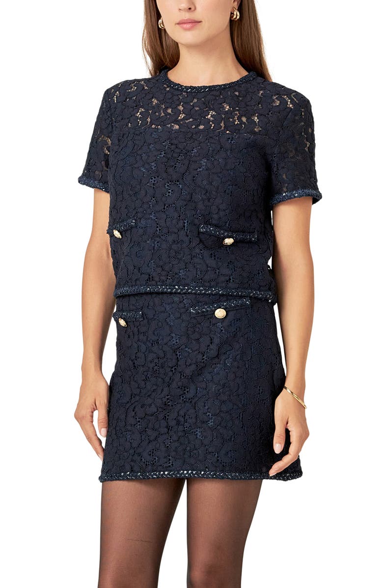 English Factory Lace & Sequin Top, Alternate, color, Navy