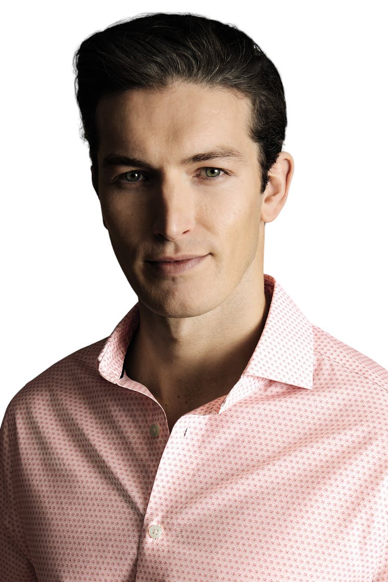 Slim Fit Semi-Cutaway Collar Non-Iron Floral Geo Print Shirt, Alternate, color, Pink