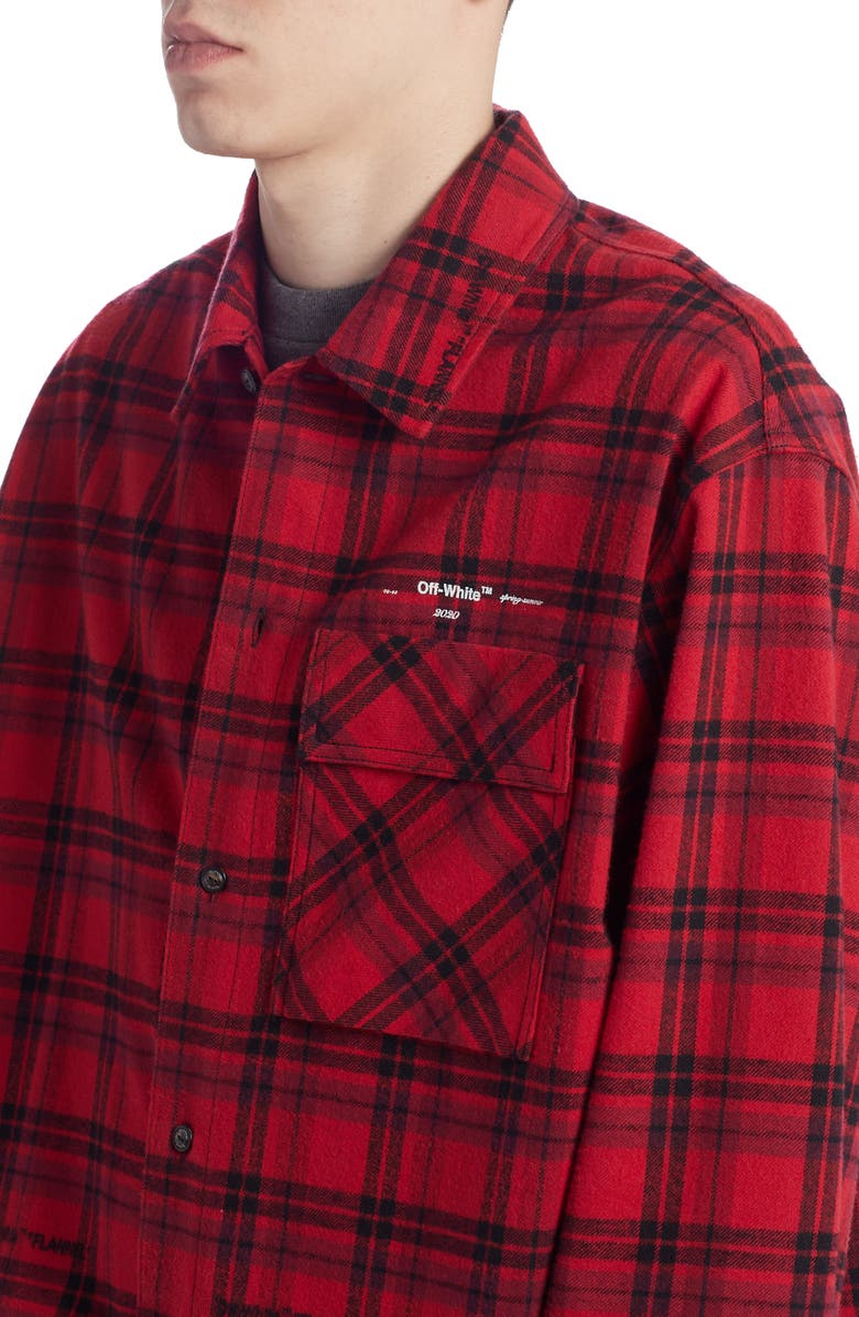 Off-White Check Flannel Button-Up Shirt, Alternate, color, 