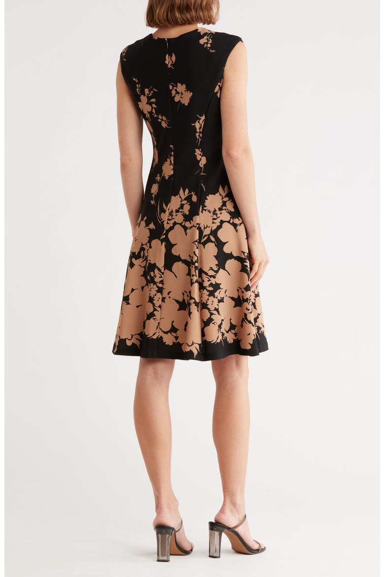 Floral Fit & Flare Dress, Alternate, color, BLACK/ GOLD