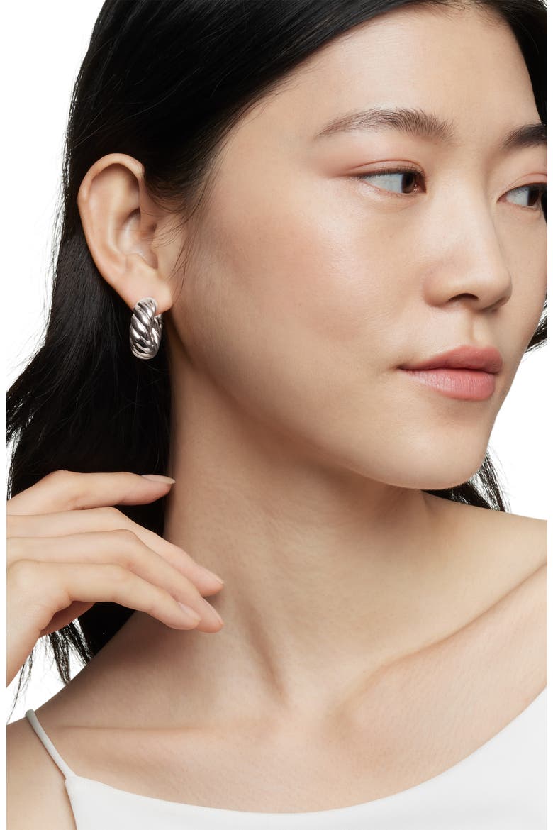 Sterling Silver Sculpted Cable Hoop Earrings, Alternate, color, STERLING SILVER