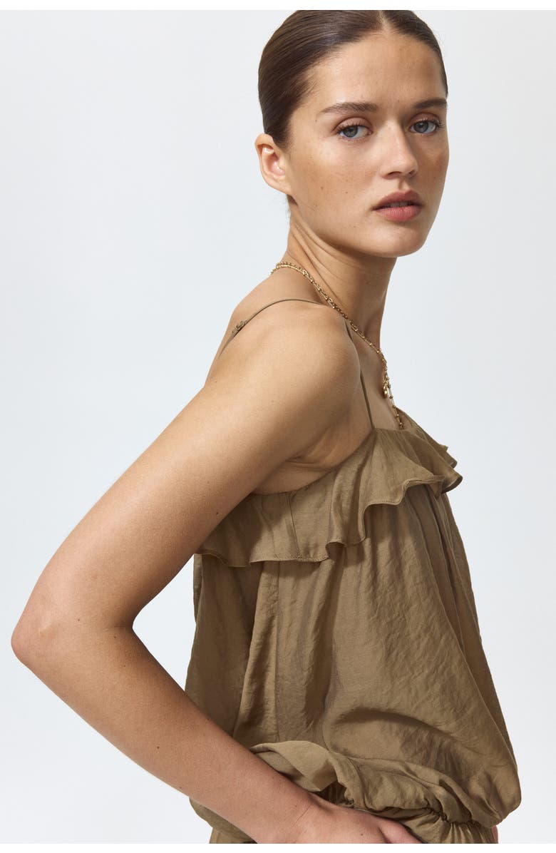 H&M Asymmetric Flounce-trimmed Dress, Alternate, color, Khaki Green