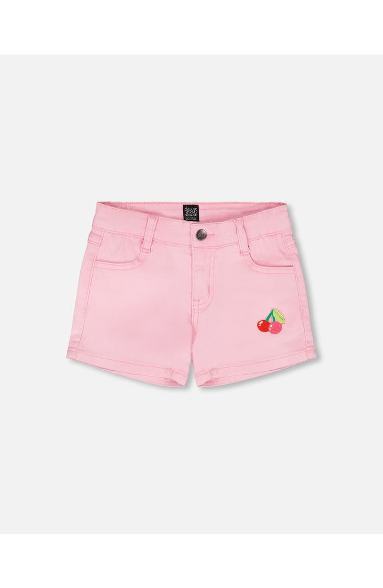 Deux par Deux Cherry Embroidery Denim Shorts, Main, color, Pink