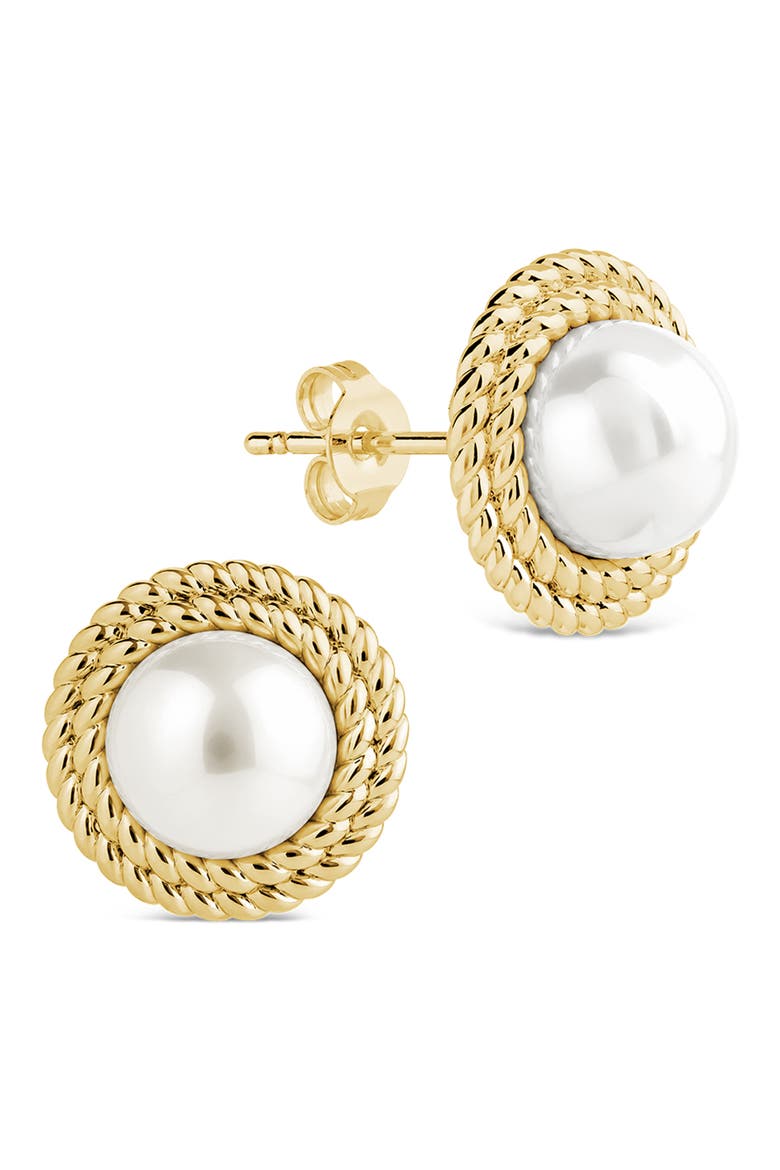 Pearl Halo Stud Earrings, Main, color, GOLD
