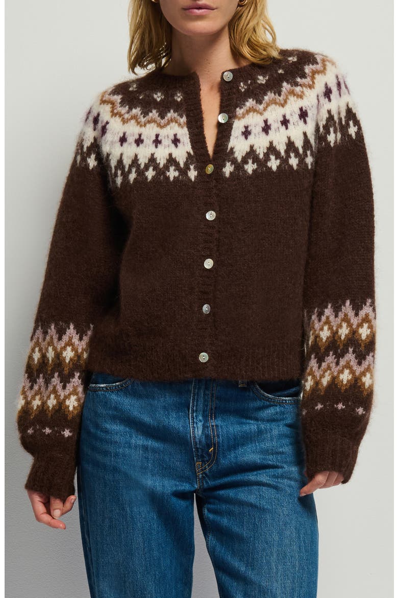 Lula Fair Isle Cardigan, Main, color, COFFEE