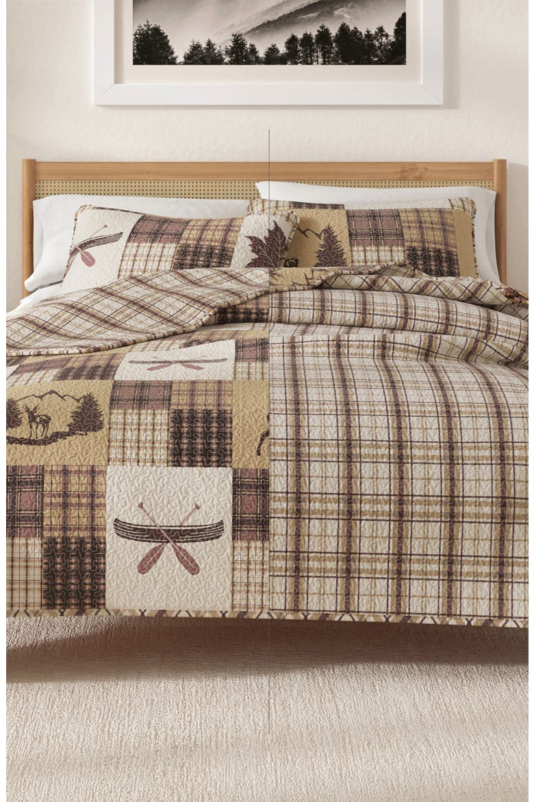Patchwork Plaid Quilt Set, Alternate, color, DEER LEAF PATCHWORK