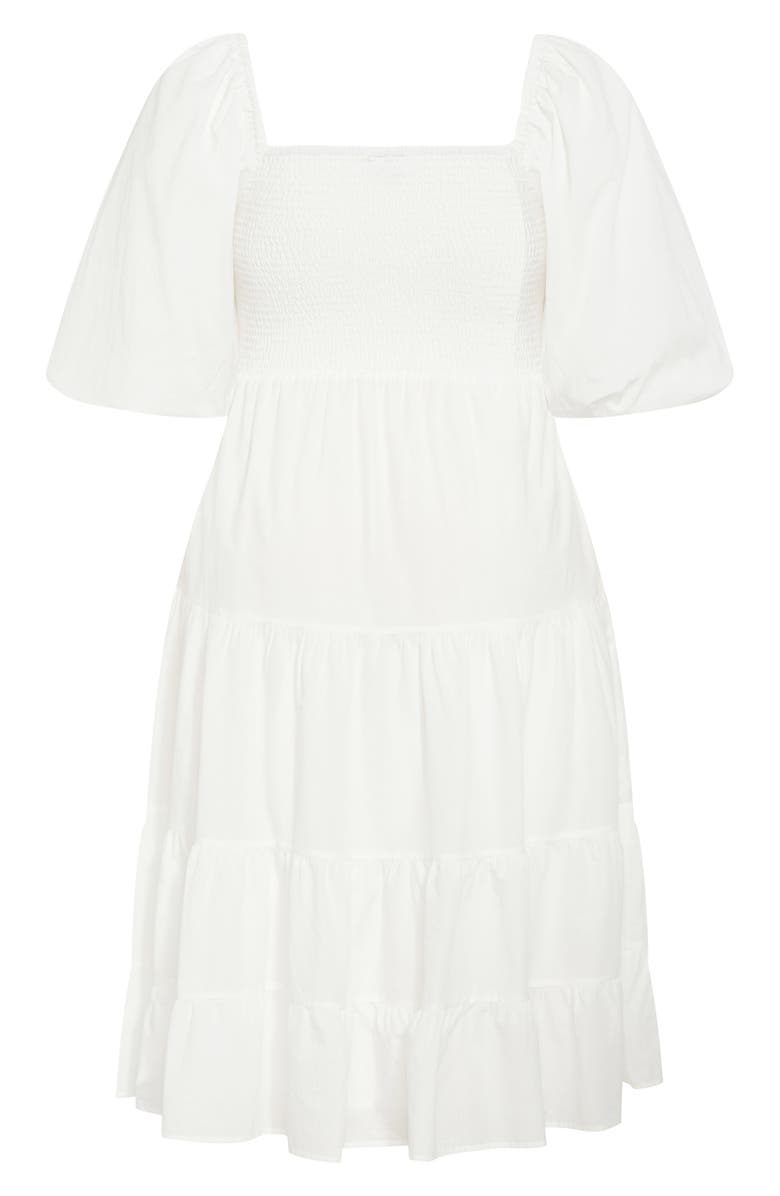 City Chic Ariella Tiered Cotton Midi Dress, Alternate, color, Ivory