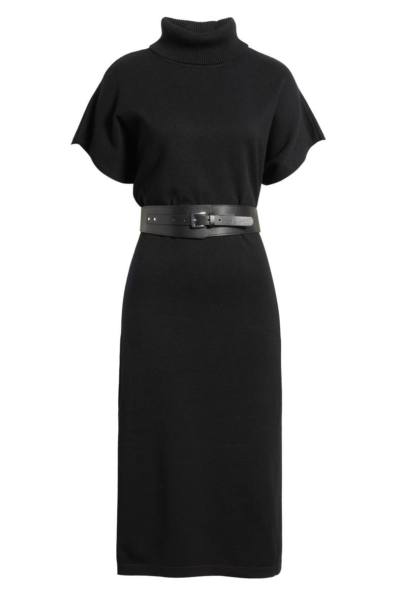 Turtleneck Midi Sweater Dress, Alternate, color, BLACK