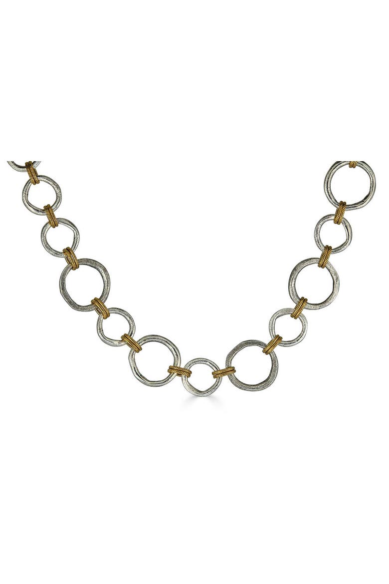 Mixed Metal Sculpted Circle Necklace, Alternate, color, Silver
